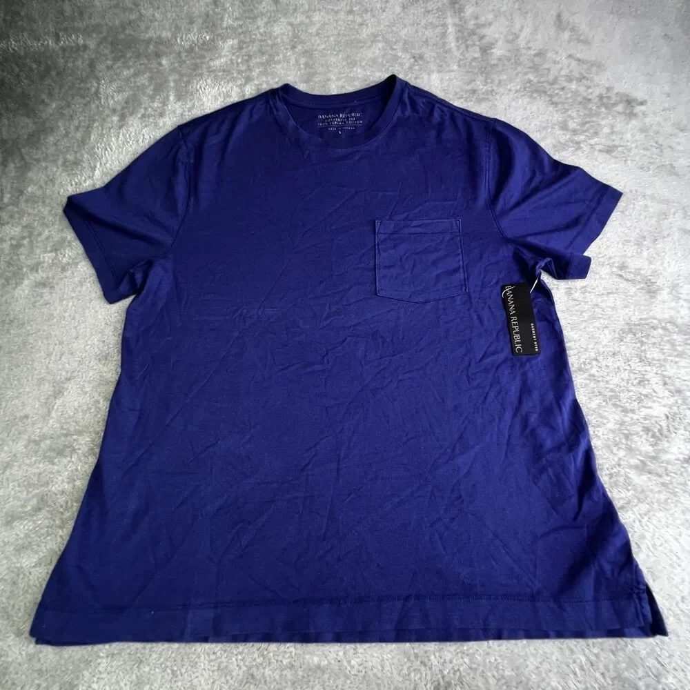 Banana Republic Authentic T-Shirt Mens Large Cobalt Blue Supima Cotton Pocket